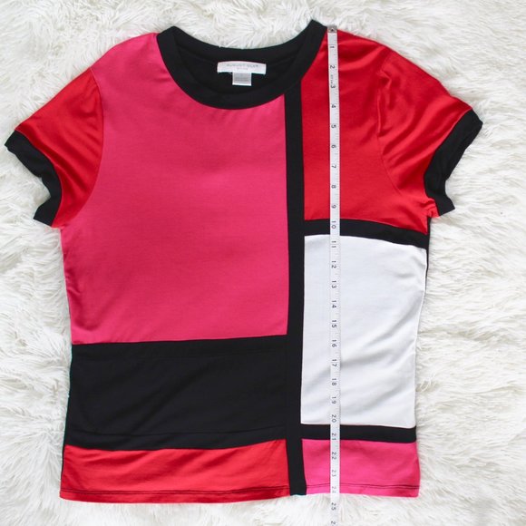 August Silk Red Pink Mondrian Color Block T-shirt - Picture 7 of 8
